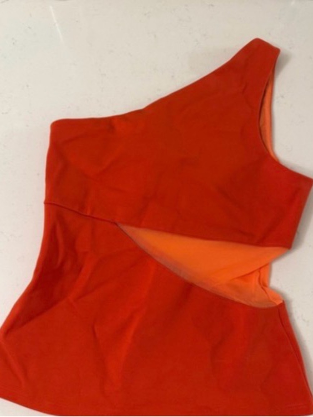 Staud Blood Orange One-Shoulder Mesh Top